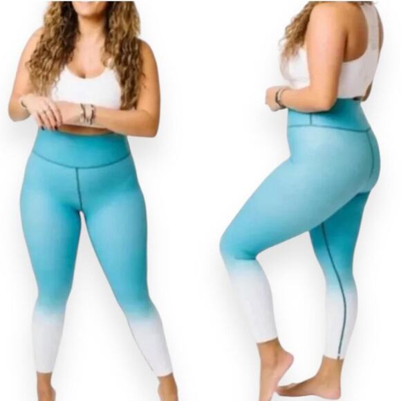 Zyia Venom Ombre Teal Metallic Light n Tight High Rise 7/8 Leggings size 14 / 16 - Picture 1 of 6